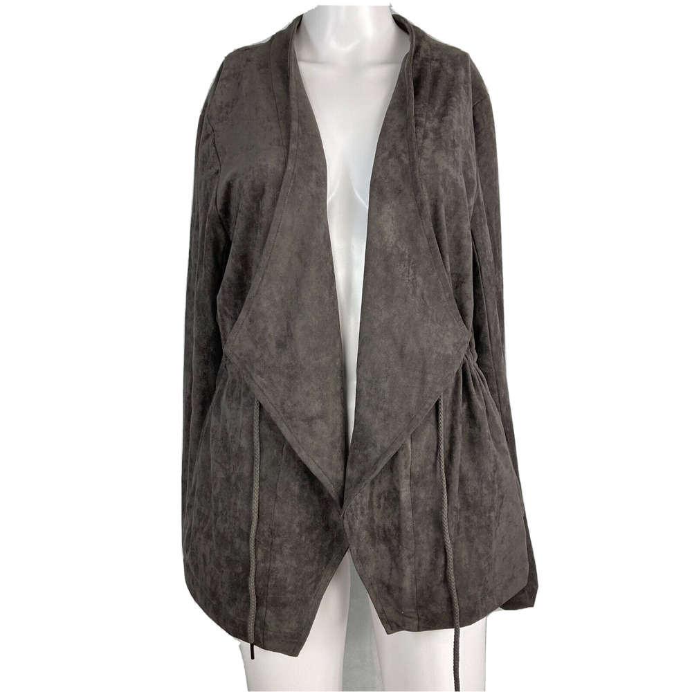 NWT Kori America Jacket Womens Sz L‎ Gray Brown Vegan Suede Drawstring Waist NWT